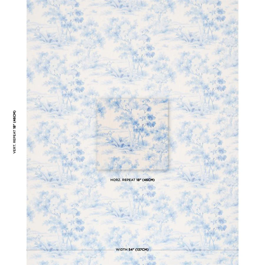 182962 | Countryside Morning, Blue And White - Schumacher Fabric - Image 2