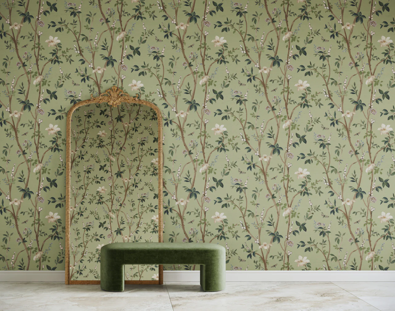 35406 | Jasmine, Emerald Bloom on Glam Grass - Phillip Jeffries Wallpaper - Image 3
