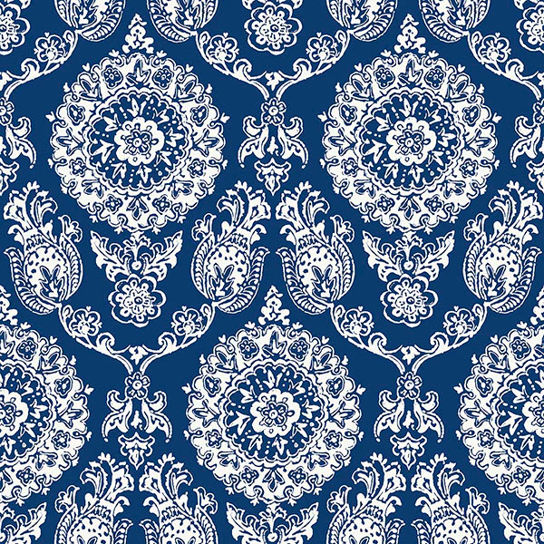 4071-71018 | Blue Heron, Helm Damask Navy Floral Medallion - Advantage Wallpaper
