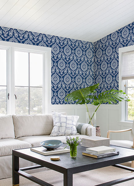 4071-71018 | Blue Heron, Helm Damask Navy Floral Medallion - Advantage Wallpaper - Image 2
