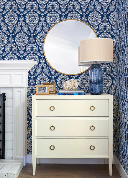 4071-71018 | Blue Heron, Helm Damask Navy Floral Medallion - Advantage Wallpaper - Image 3