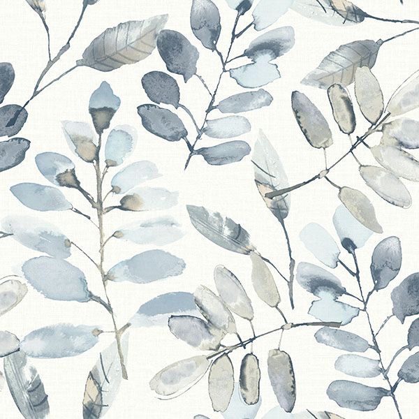 4169-13908 | Oak & Moss, Pinnate Blue Leaves - Chesapeake Wallpaper