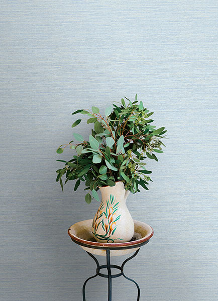 4169-24283 | Oak & Moss, Agave Sky Blue Faux Grasscloth - Chesapeake Wallpaper - Image 3