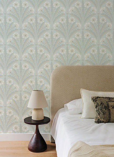 4169-27602 | Oak & Moss, Tap Root Light Blue Floral Damask - Chesapeake Wallpaper - Image 2