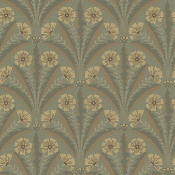 4169-27604 | Oak & Moss, Tap Root Green Floral Damask - Chesapeake Wallpaper