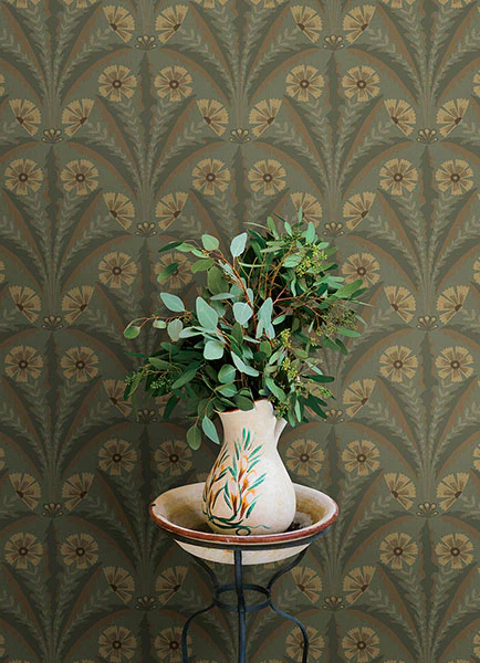 4169-27604 | Oak & Moss, Tap Root Green Floral Damask - Chesapeake Wallpaper - Image 3