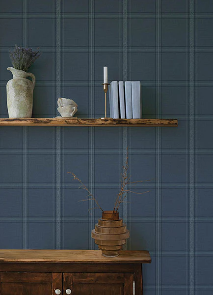 4169-27605 | Oak & Moss, Auberge Dark Blue Plaid - Chesapeake Wallpaper - Image 2