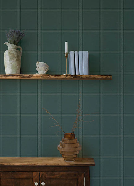 4169-27610 | Oak & Moss, Auberge Teal Plaid - Chesapeake Wallpaper - Image 2