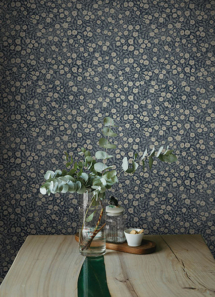 4169-83135 | Oak & Moss, Poppy Trail Dark Blue Floral - Chesapeake Wallpaper - Image 2