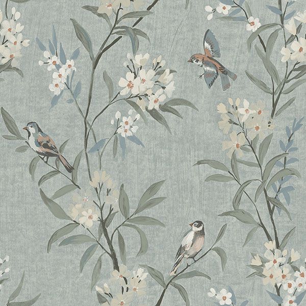 4169-83139 | Oak & Moss, Tea Olive Blue Finch Frolic - Chesapeake Wallpaper