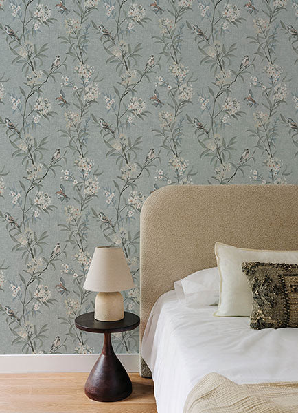 4169-83139 | Oak & Moss, Tea Olive Blue Finch Frolic - Chesapeake Wallpaper - Image 2