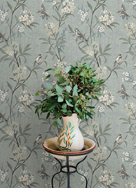 4169-83139 | Oak & Moss, Tea Olive Blue Finch Frolic - Chesapeake Wallpaper - Image 3