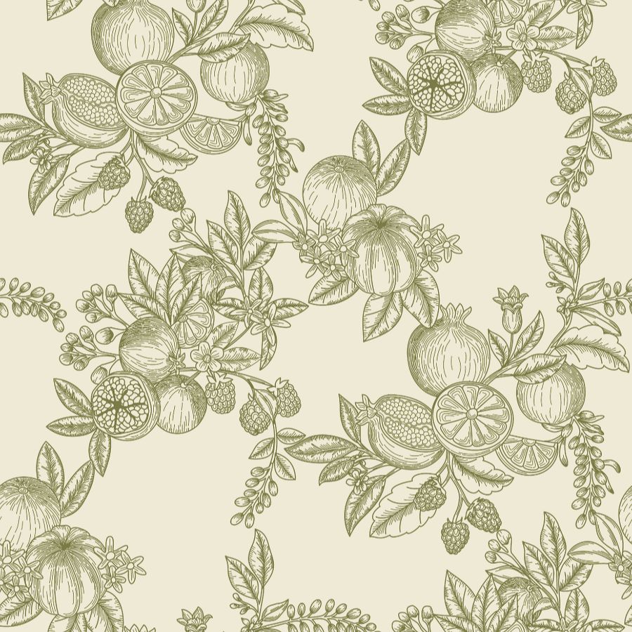 4173-27636 | Chris Loves Julia, Gerty Green Fruit Toile - A-Street Wallpaper