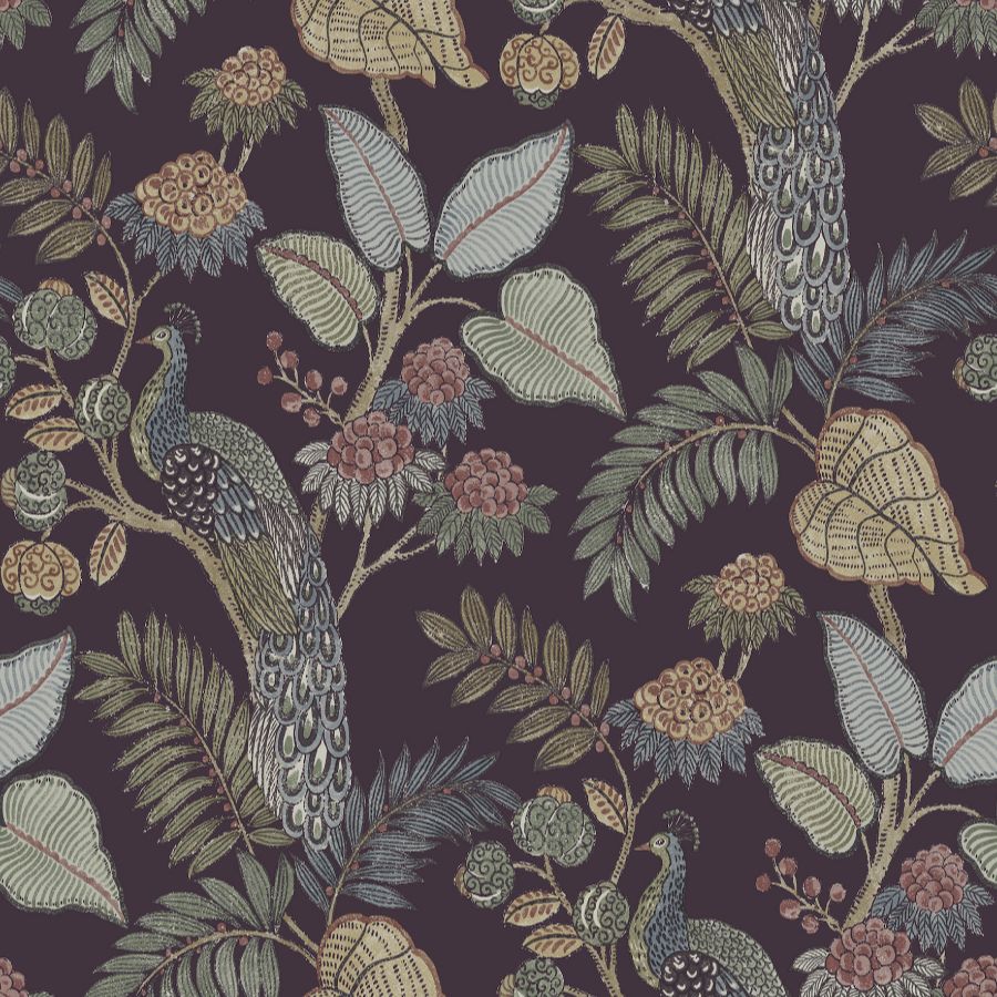 4173-27644 | Chris Loves Julia, Geneva Plum Peacock Paradise - A-Street Wallpaper