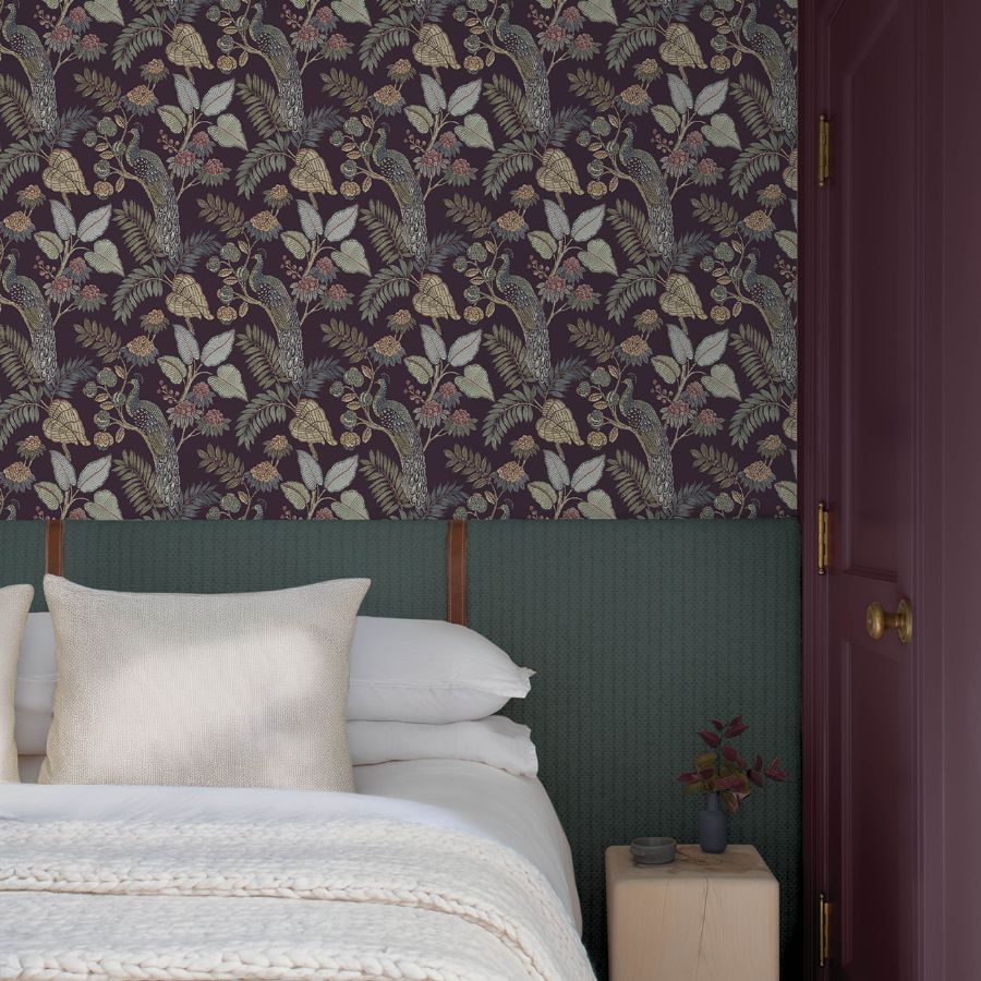 4173-27644 | Chris Loves Julia, Geneva Plum Peacock Paradise - A-Street Wallpaper - Image 2