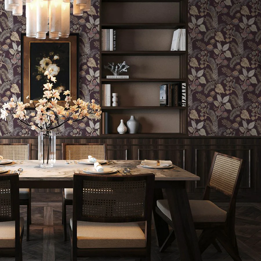 4173-27644 | Chris Loves Julia, Geneva Plum Peacock Paradise - A-Street Wallpaper - Image 3