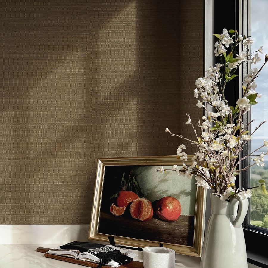 4173-82102 | Chris Loves Julia, Mycroft Chestnut Grasscloth - A-Street Wallpaper - Image 2