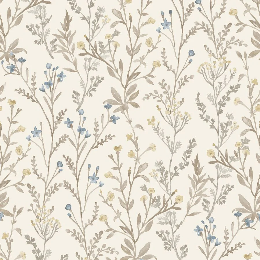 4191-83017 | Kitchen & Bath, Laverne Neutral Wildflowers - Chesapeake Wallpaper
