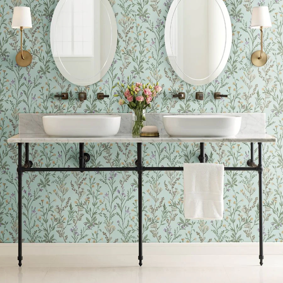4191-83018 | Kitchen & Bath, Laverne Aquamarine Wildflowers - Chesapeake Wallpaper - Image 3