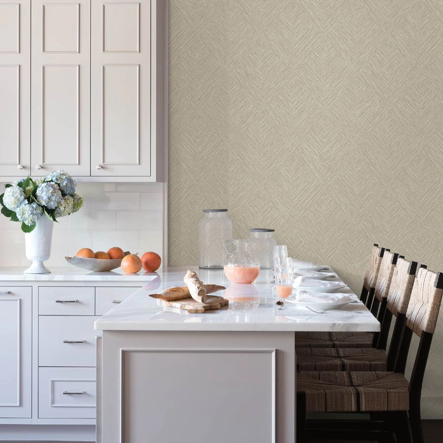 4191-83045 | Kitchen & Bath, Hollis Taupe Textured Diamond - Chesapeake Wallpaper - Image 3