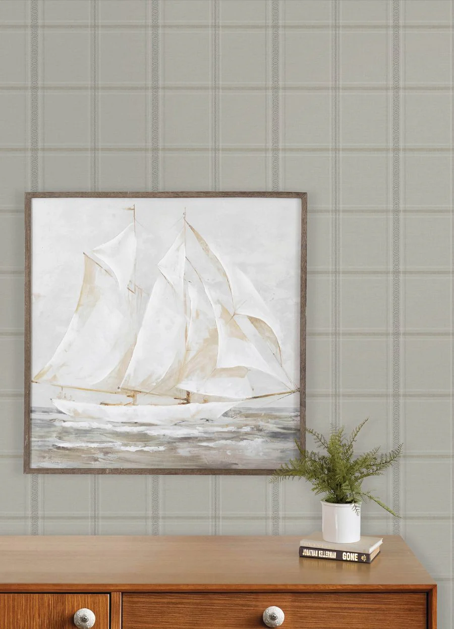 4192-27608 | Plaid & Stripe, Auberge Taupe Plaid - Chesapeake Wallpaper - Image 3