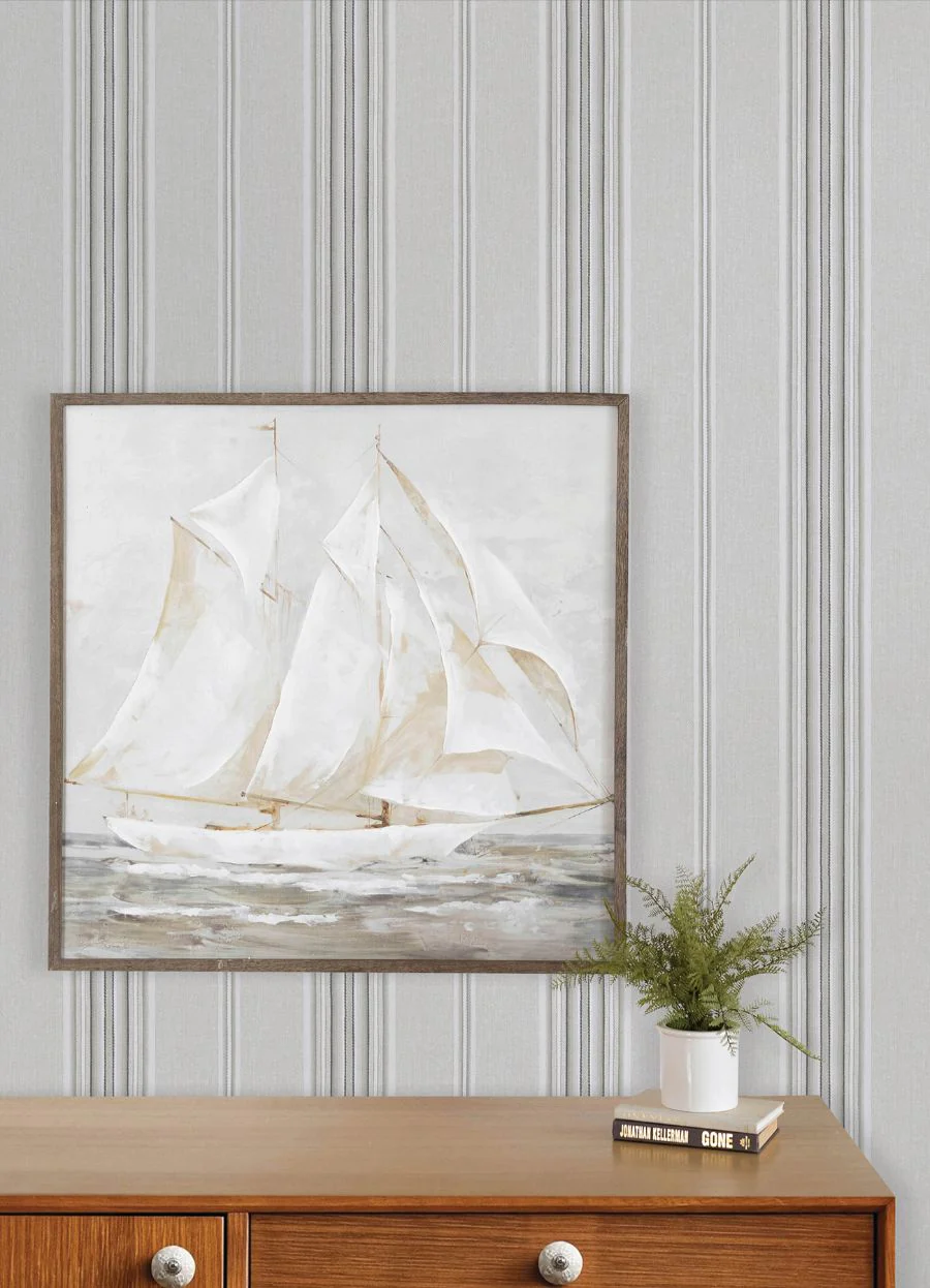 4192-83124 | Plaid & Stripe, Calvados Grey Linen Stripe - Chesapeake Wallpaper - Image 3