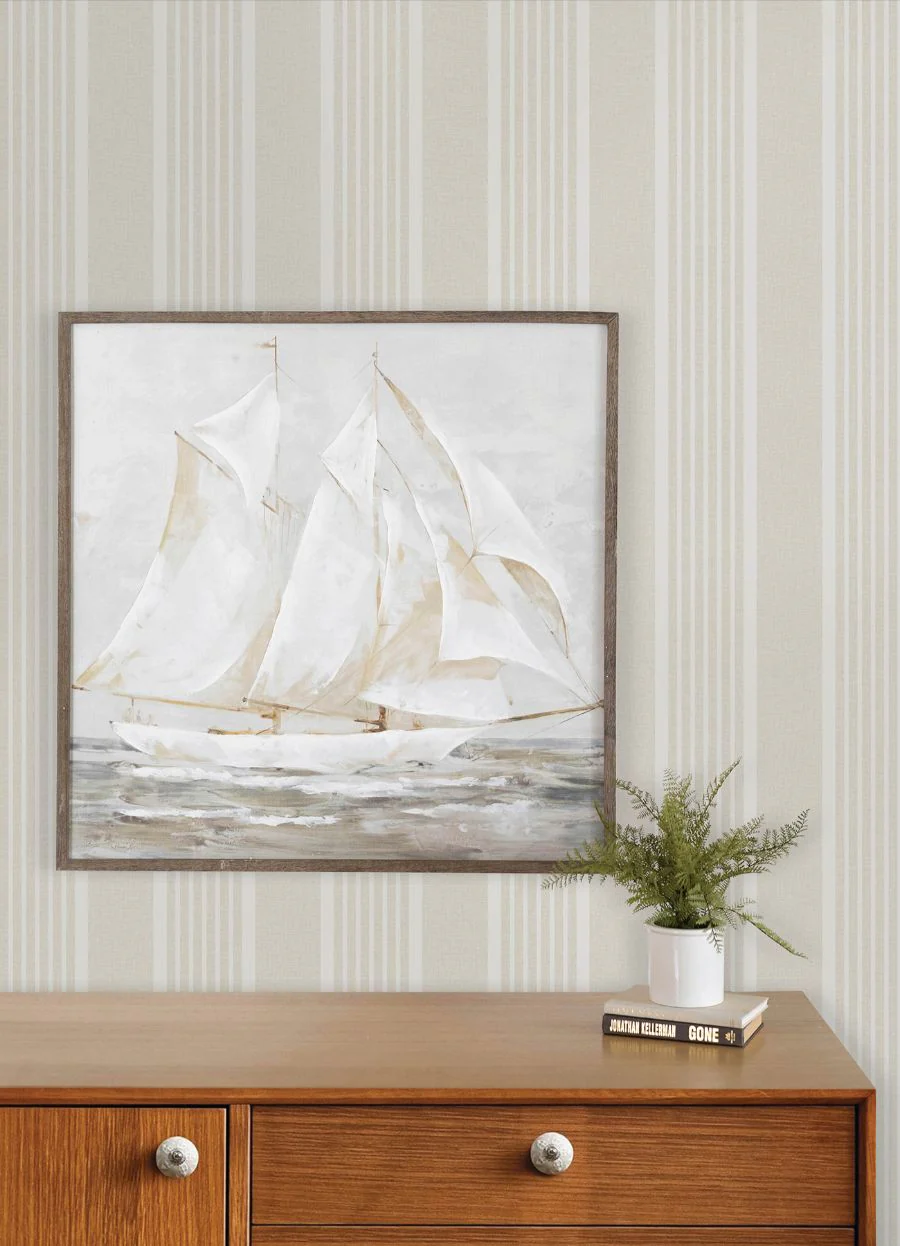 4192-83433 | Plaid & Stripe, Bingley Beige Embellished Stripe - Chesapeake Wallpaper - Image 3