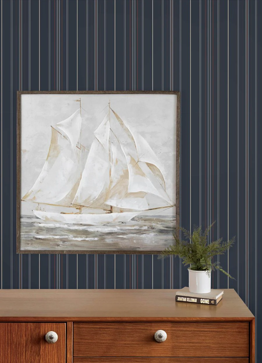 4192-83450 | Plaid & Stripe, Lascelle Navy Modern Pinstripe - Chesapeake Wallpaper - Image 3
