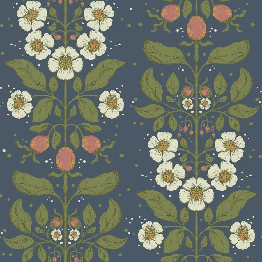 4201-48013 | Savanna, Rosa Navy Floral Columns - A-Street Wallpaper