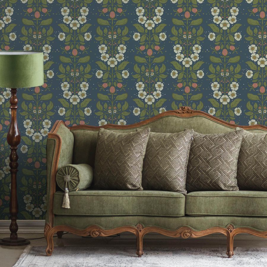 4201-48013 | Savanna, Rosa Navy Floral Columns - A-Street Wallpaper - Image 2