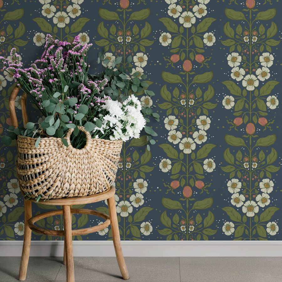 4201-48013 | Savanna, Rosa Navy Floral Columns - A-Street Wallpaper - Image 3