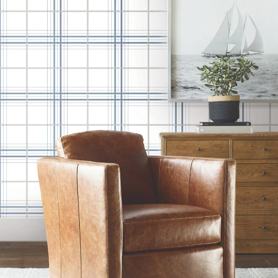 4211-83534 | Private Reserve, Lakeside Plaid Blue Tailored - Ronald Redding Wallpaper - Image 3