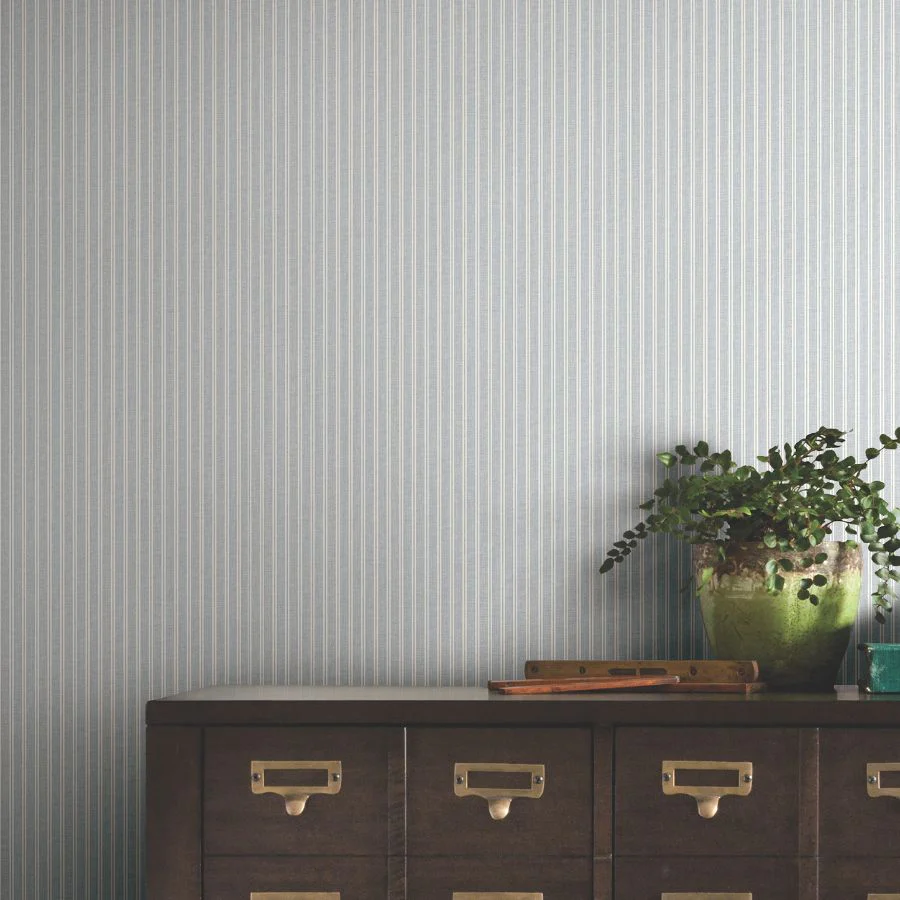 4211-83542 | Private Reserve, Ticking Stripe Blue - Ronald Redding Wallpaper - Image 2