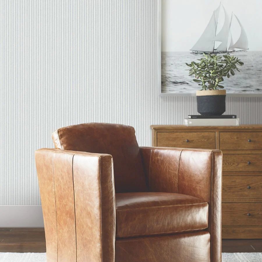 4211-83542 | Private Reserve, Ticking Stripe Blue - Ronald Redding Wallpaper - Image 3