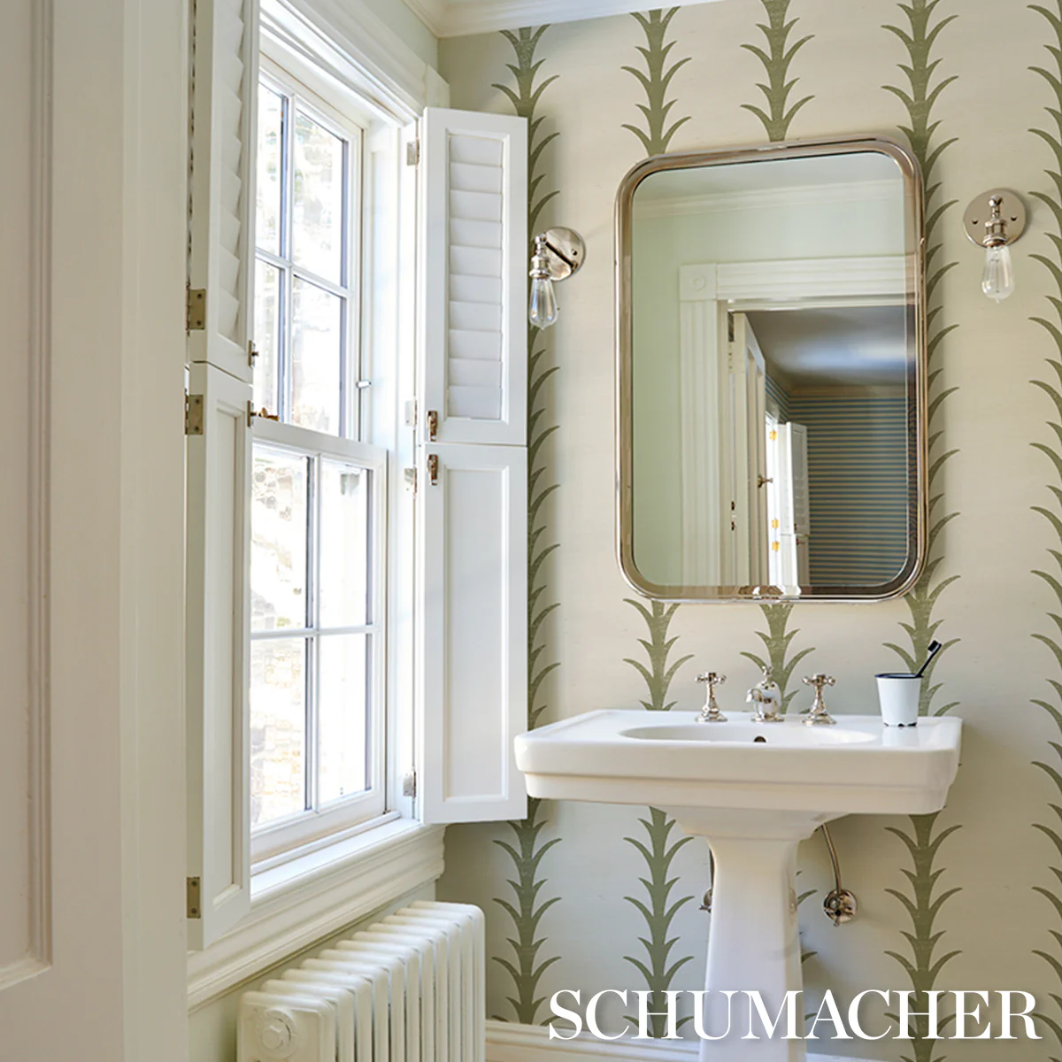 5006058 | Acanthus Stripe Sisal, Olive - Schumacher Wallpaper - Image 5