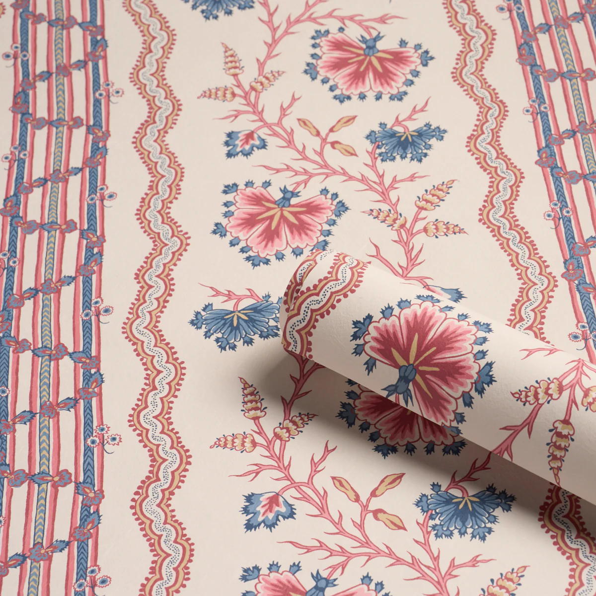 5017331 | Parvati Floral Stripe, Vermilion - Schumacher Wallpaper - Image 3