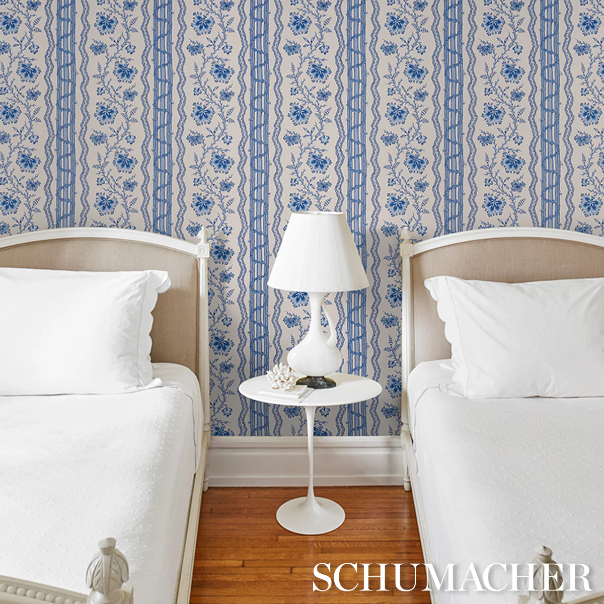 5017332 | Parvati Floral Stripe, Delft - Schumacher Wallpaper - Image 4