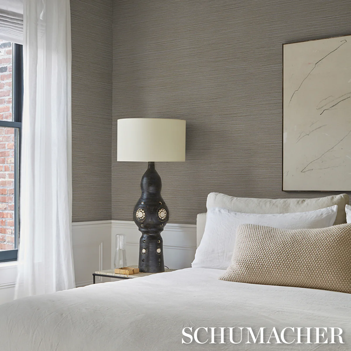 5017483 | Abaca Fine Weave Vinyl, Taupe - Schumacher Wallpaper - Image 4