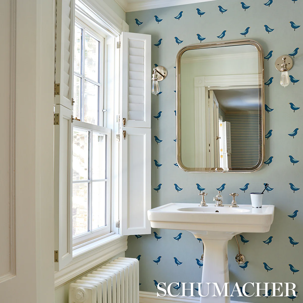 5017892 | Birds Print, Navy On Sky - Schumacher Wallpaper - Image 5