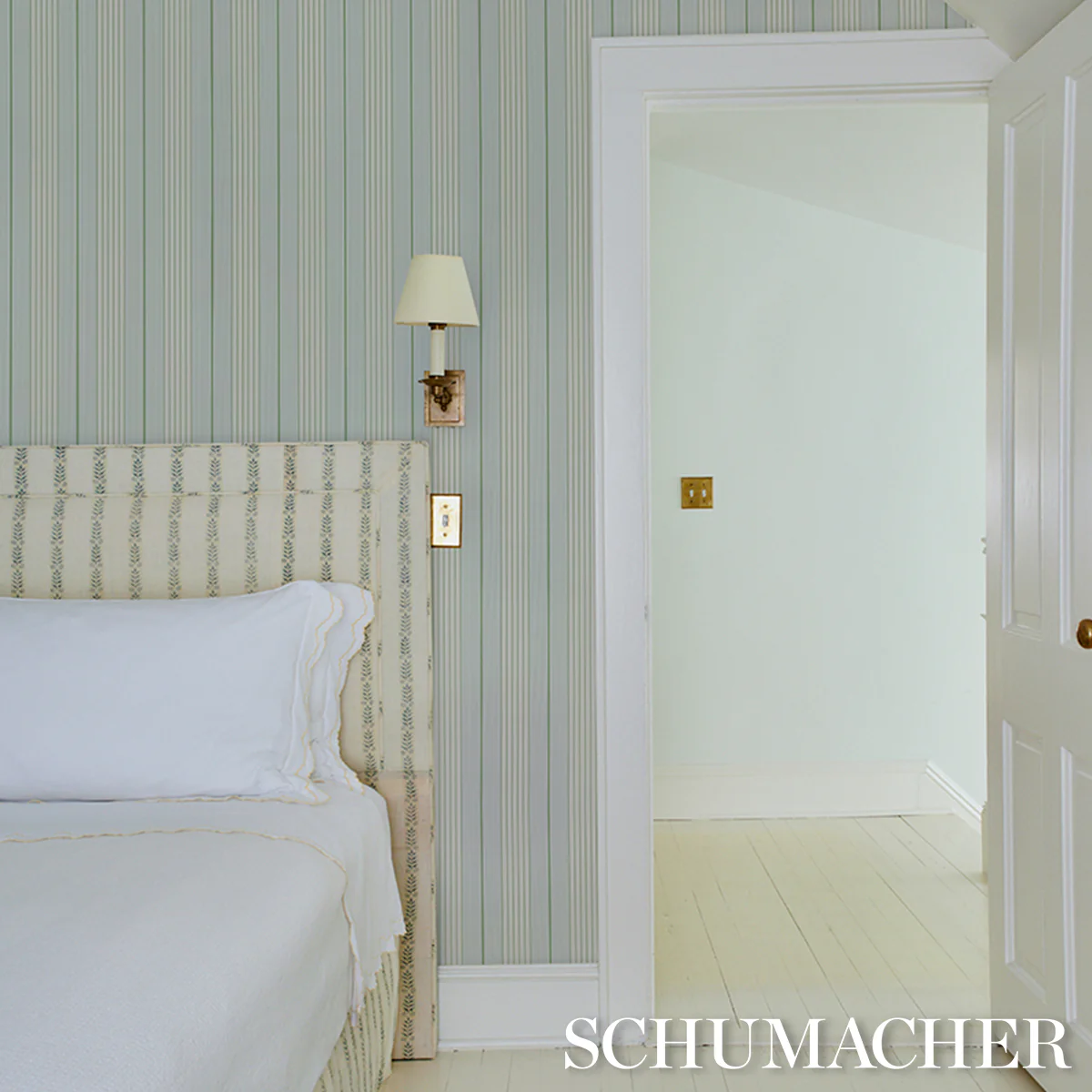 5018180 | Audrey Stripe, Sky & Leaf - Schumacher Wallpaper - Image 6