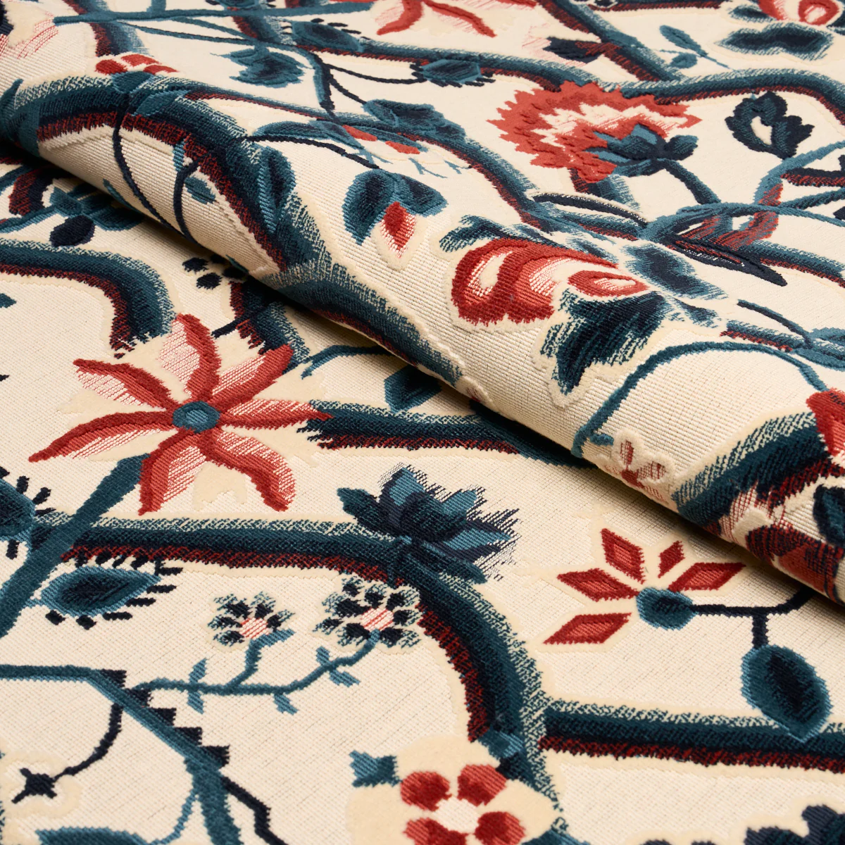 84821 | Jacobean Garden Velvet, Cinnabar & Peacock - Schumacher Fabric - Image 4