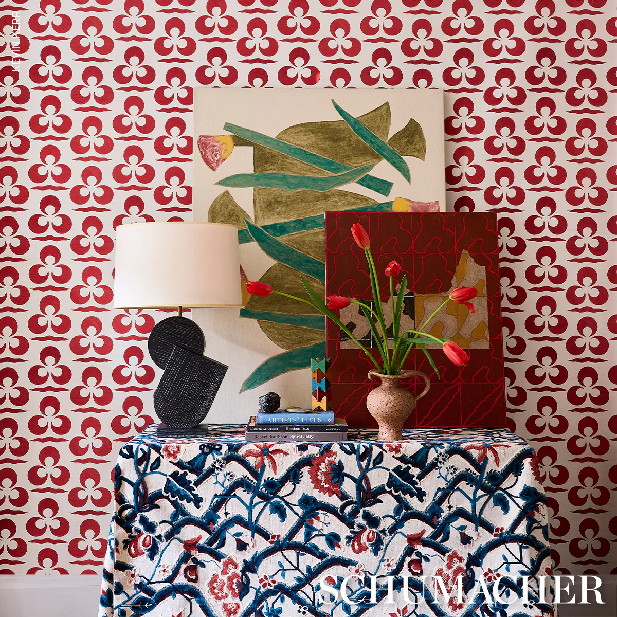 84821 | Jacobean Garden Velvet, Cinnabar & Peacock - Schumacher Fabric - Image 5