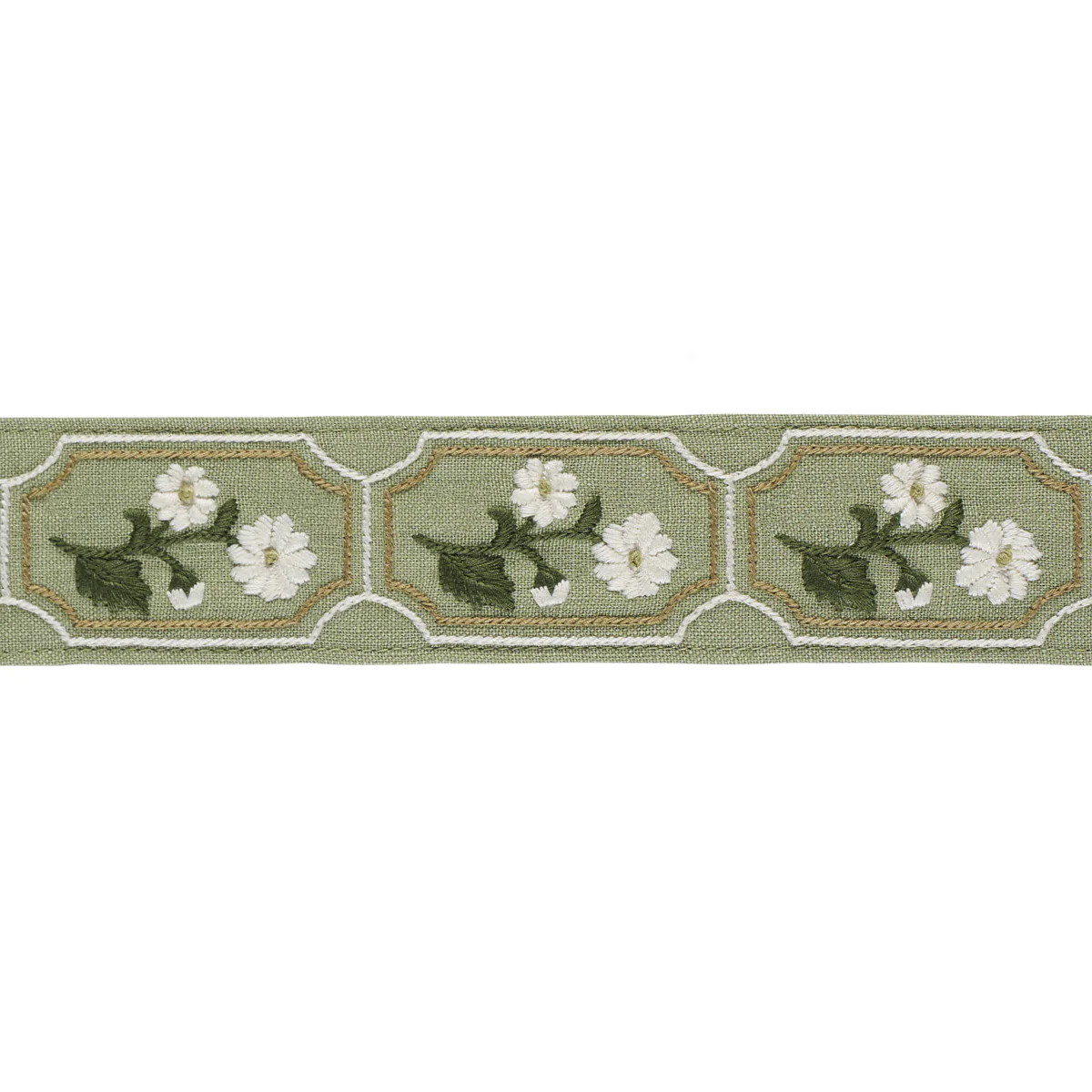 86302 | Jolie Hand Embroidered Tape, Green - Schumacher Trim