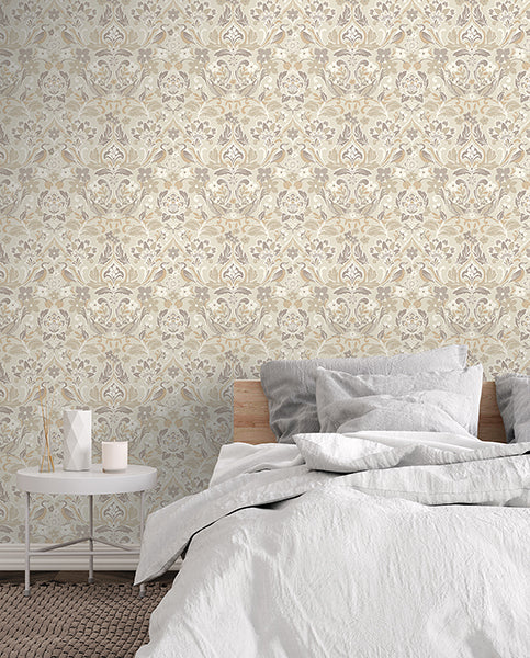 AH100196AH | Arthouse, Birdy Neutral Nuthatch Floral - Brewster Wallpaper - Image 2