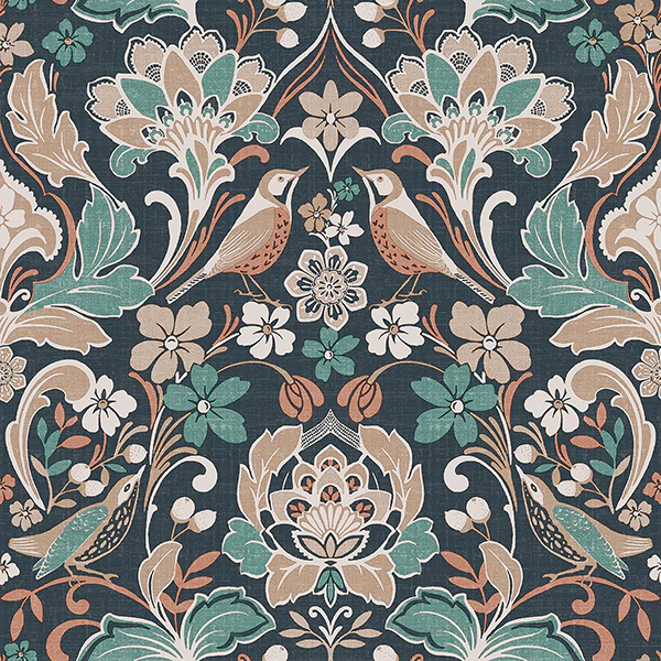 AH100197AH | Arthouse, Birdy Navy Nuthatch Floral - Brewster Wallpaper