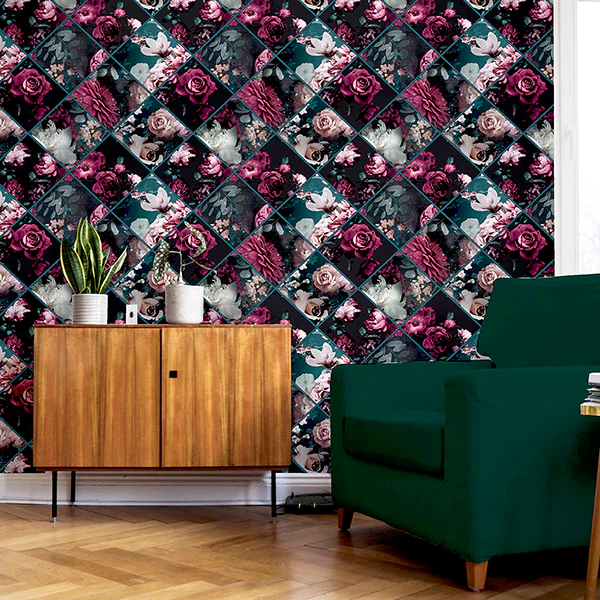 AH297100 | Arthouse, Gianna Purple Floral Squares - Brewster Wallpaper - Image 3