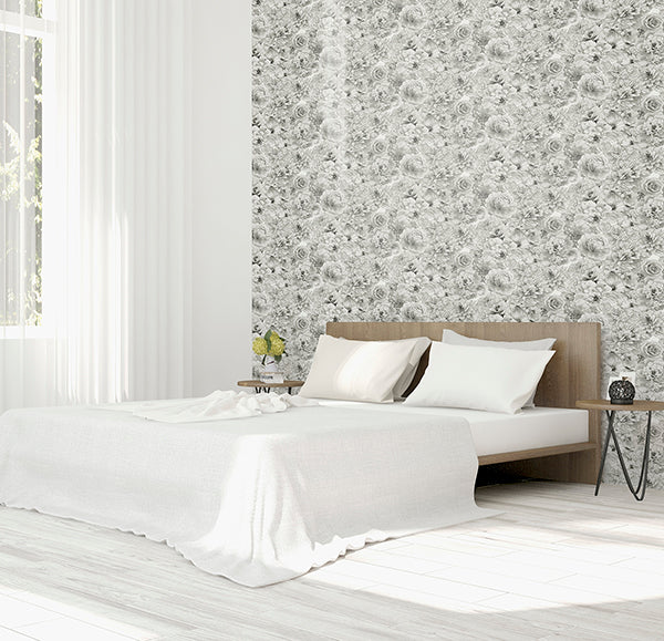 AH692803 | Arthouse, Clarissa Grey Glitter Bloom - Brewster Wallpaper - Image 3