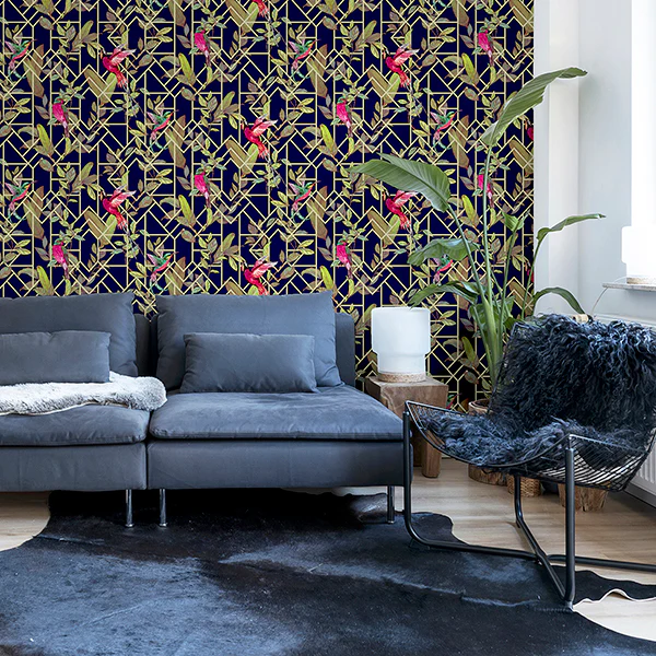 AH908003 | Arthouse, Thelma Navy Tropical Deco - Brewster Wallpaper - Image 3
