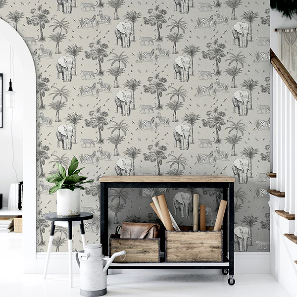 AH908902 | Arthouse, Lionel Grey Safari Lagoon - Brewster Wallpaper - Image 2