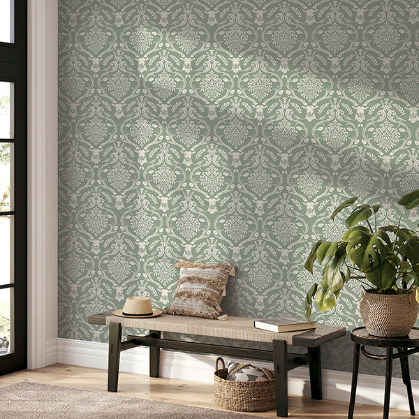 AH923706 | Arthouse, Wickham Green Stag Damask - Brewster Wallpaper - Image 3